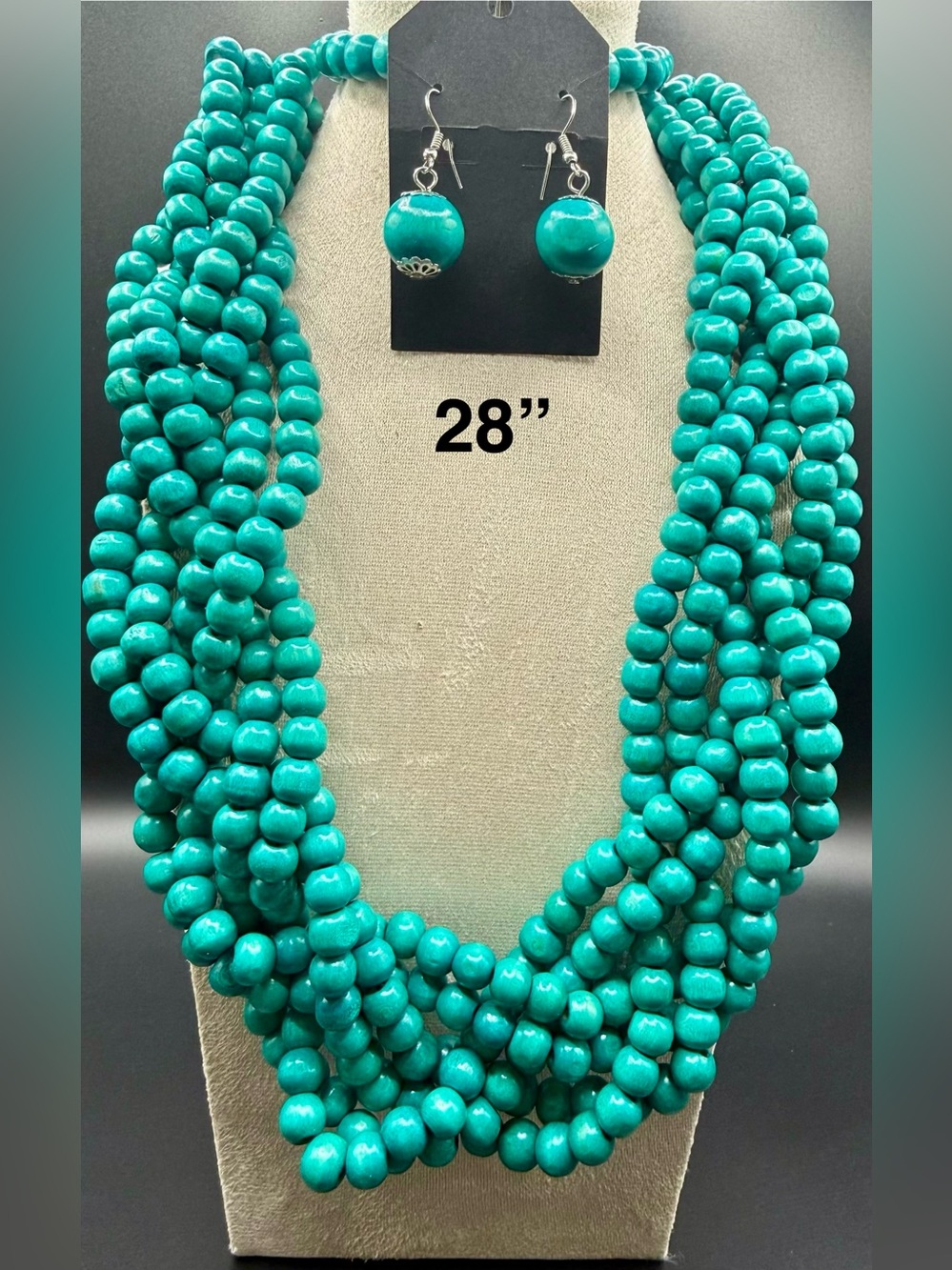Turquoise Multi-Strand Beaded Necklace and Earring Set